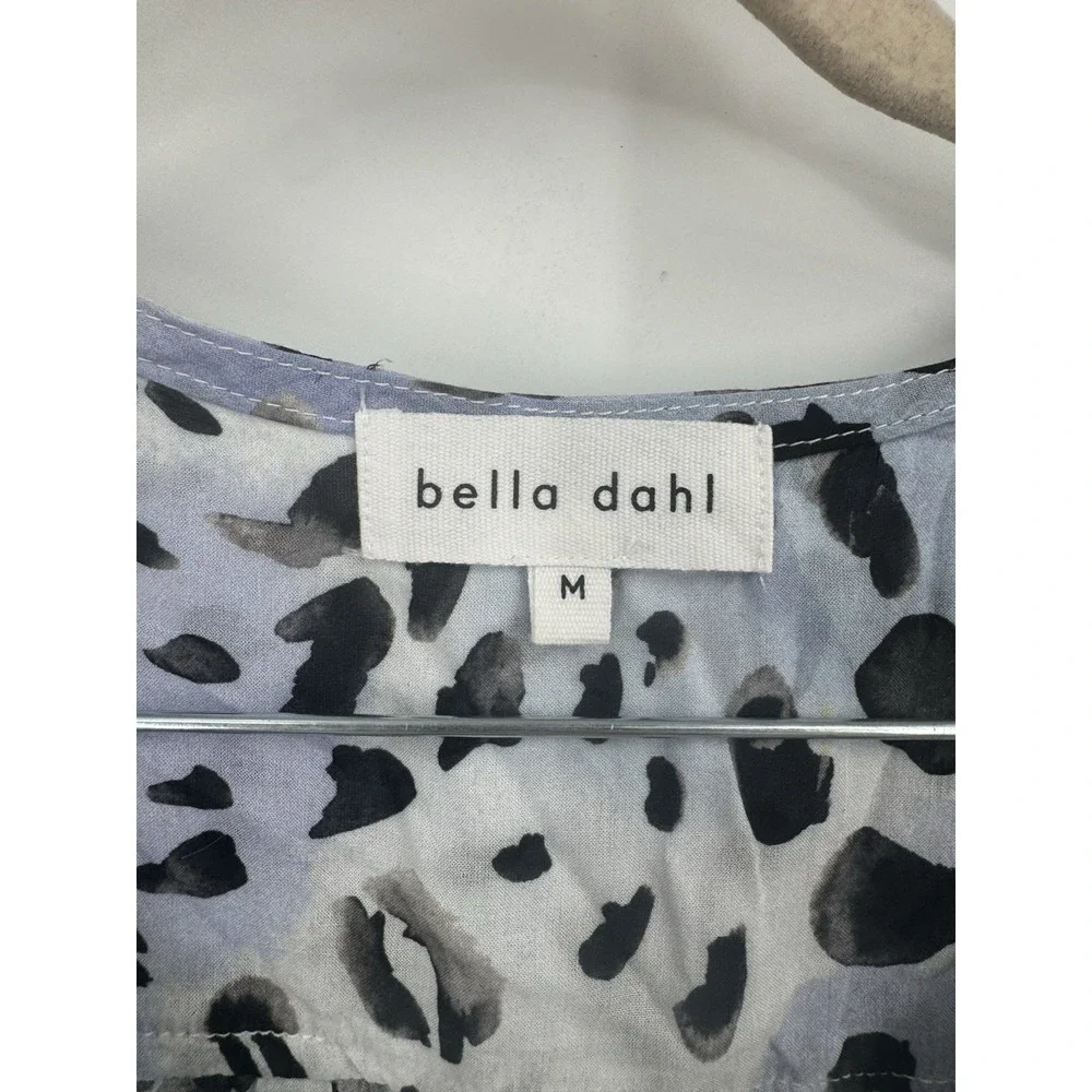 Bella Dahl Animal Print Button Blouse Women M Blue Preppy Bohemian Tie Bottom - Picture 3 of 8